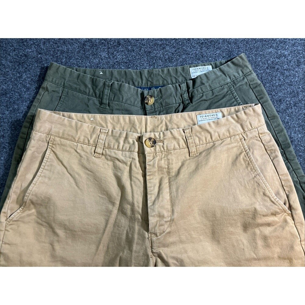 Lot of 2 7Diamonds Mens Chino Shorts 31 Stretch Cotton Khaki Green Olive 10"